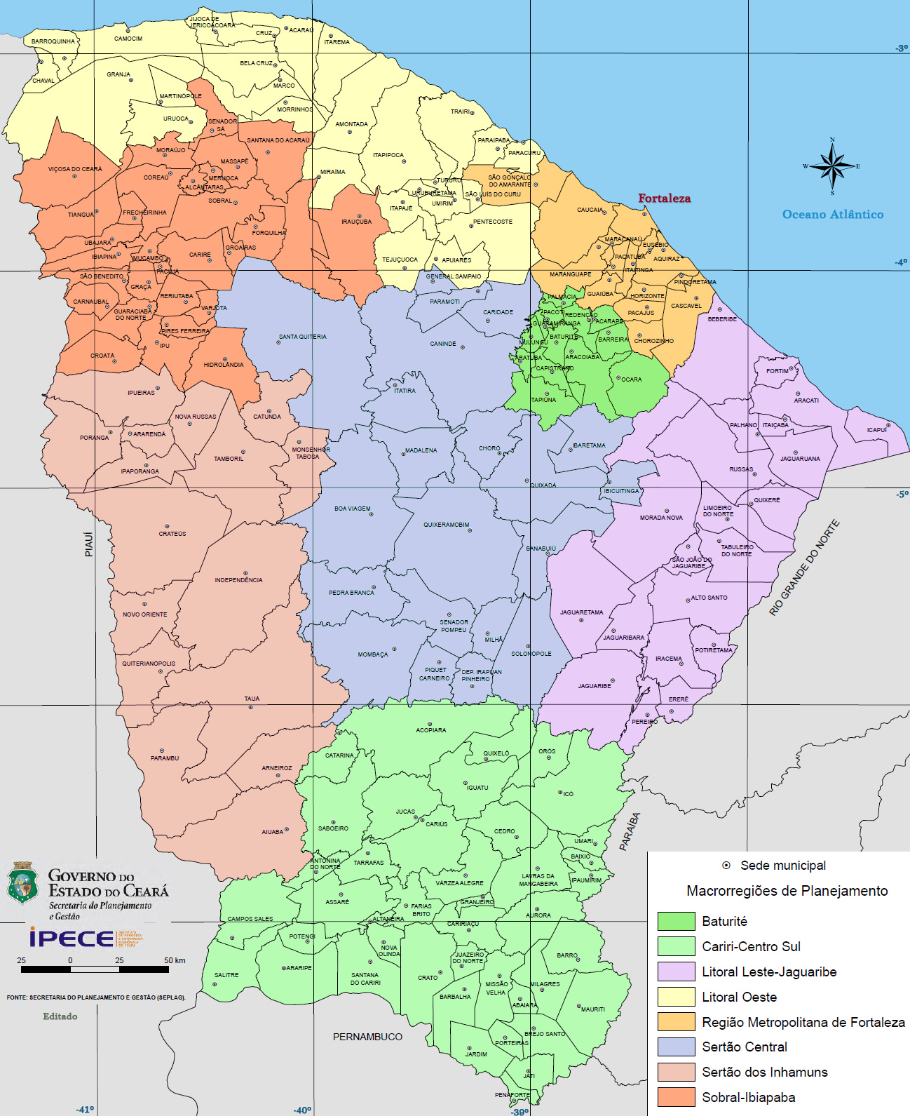 Mapa Político do Ceará, Municípios