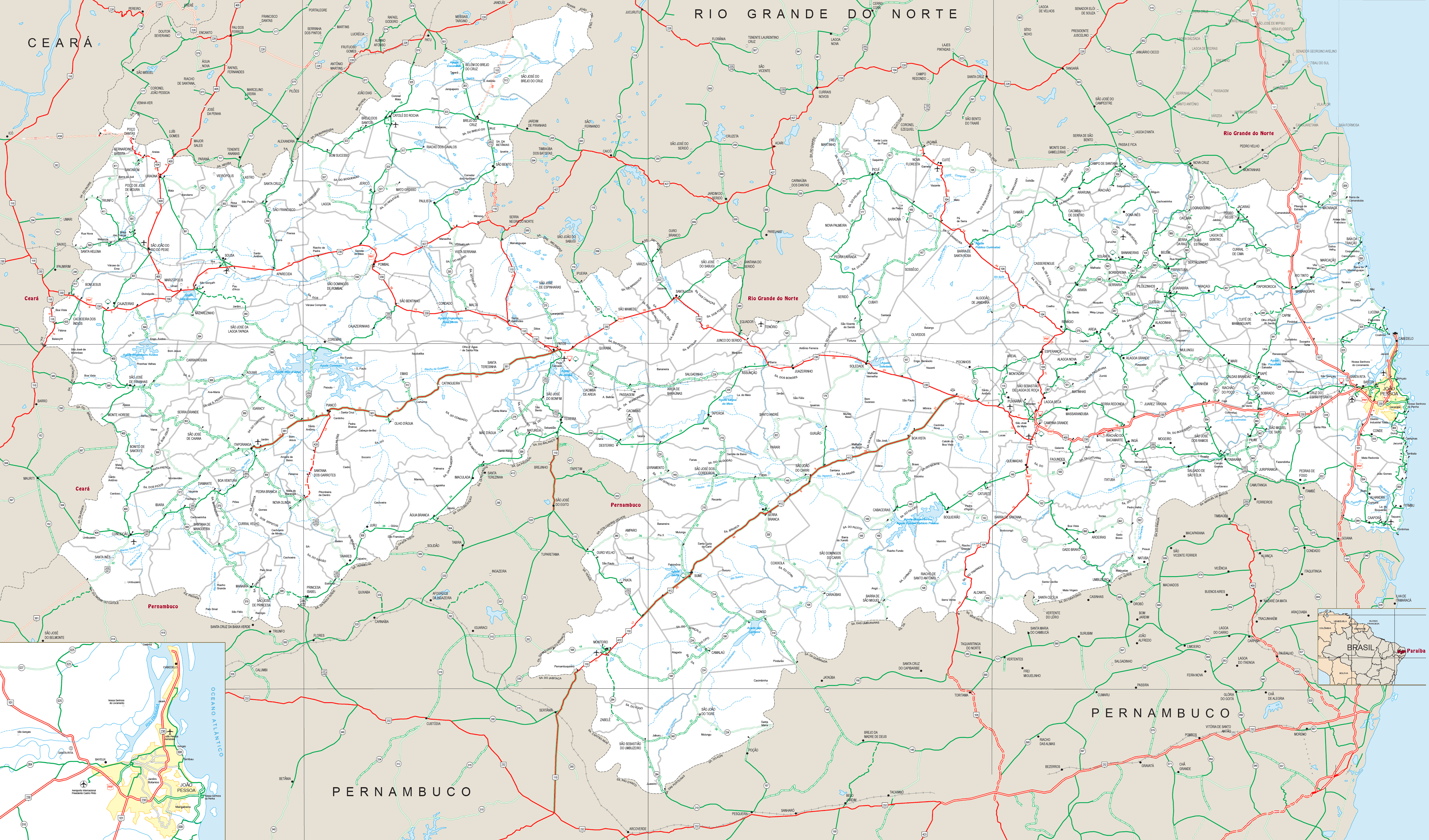 Mapa rodoviario PB